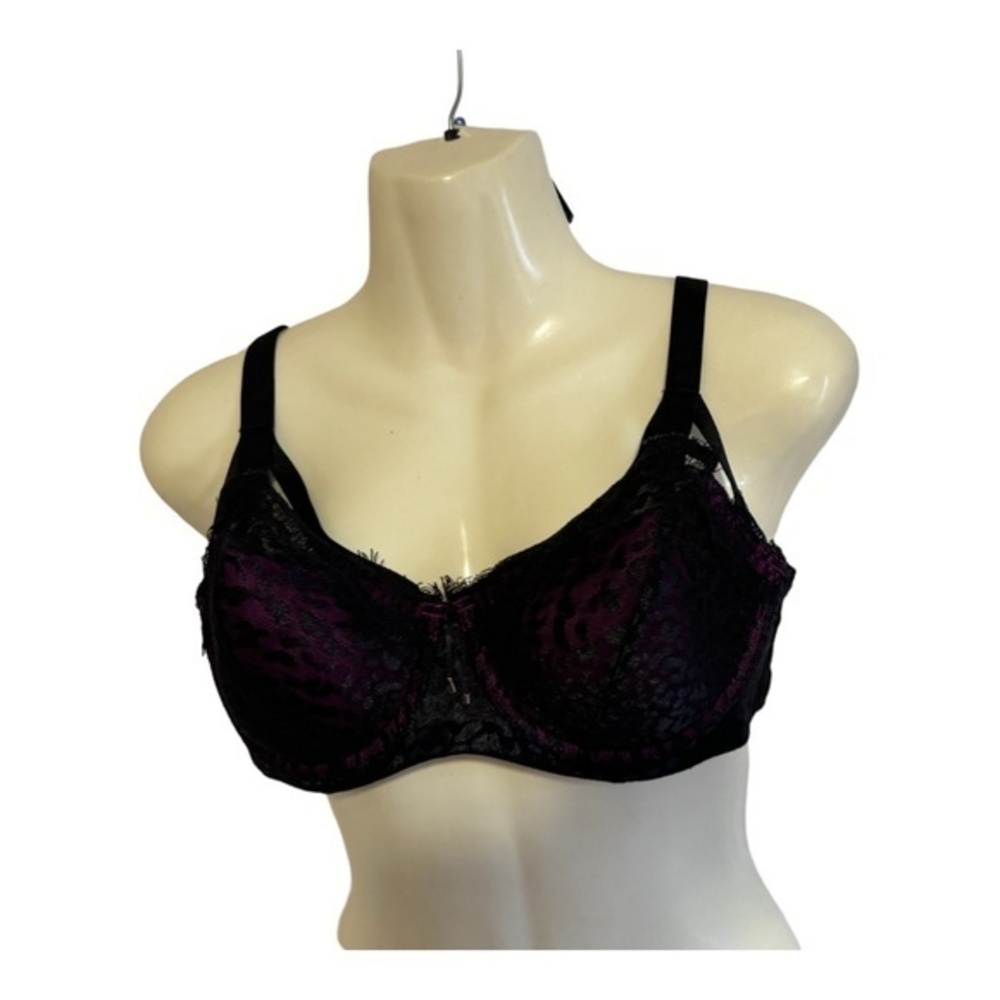 Ashley Graham Womens Purple Black Lace Animal Print Underwire Bra Size 38C